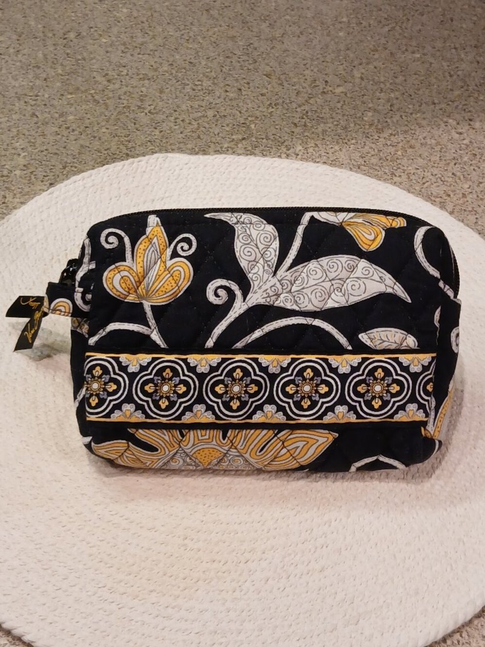 Vintage Vera Bradley Betsy Black Yellow Bird Floral Pattern Pouch